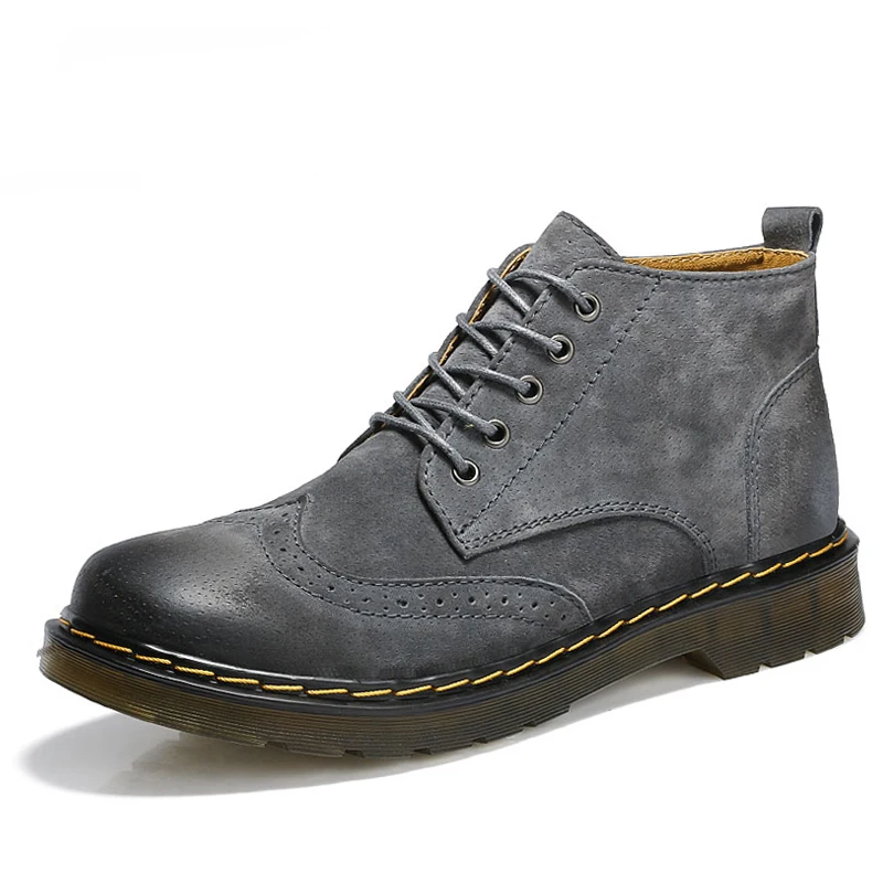 Мужские ботинки из натуральной кожи; сезон осень-зима; ботильоны; модная обувь; обувь на шнуровке; Мужская обувь высокого качества в винтажном стиле - Цвет: Серый