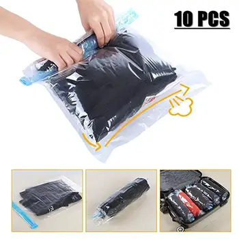 

10Pcs Travel Space Saver Bags Vacuum Travel Storage Bags Reusable Packing Sacks (10 Pack), No Vacuum Pump Needed Save 80% Space