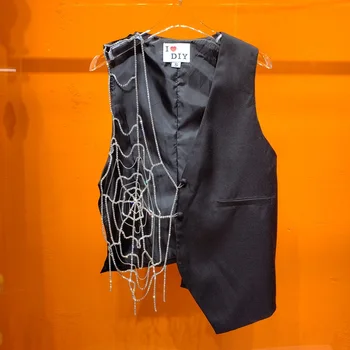 

Diamond Spider Web Women Blazer Vest Hand-studded 3d Street Style For Summer