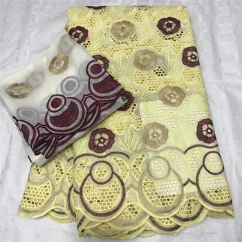 

7 yard Swiss lace fabric 2020 latest heavy beaded embroidery African 100% cotton fabrics Swiss voile lace popular Dubai style 4L