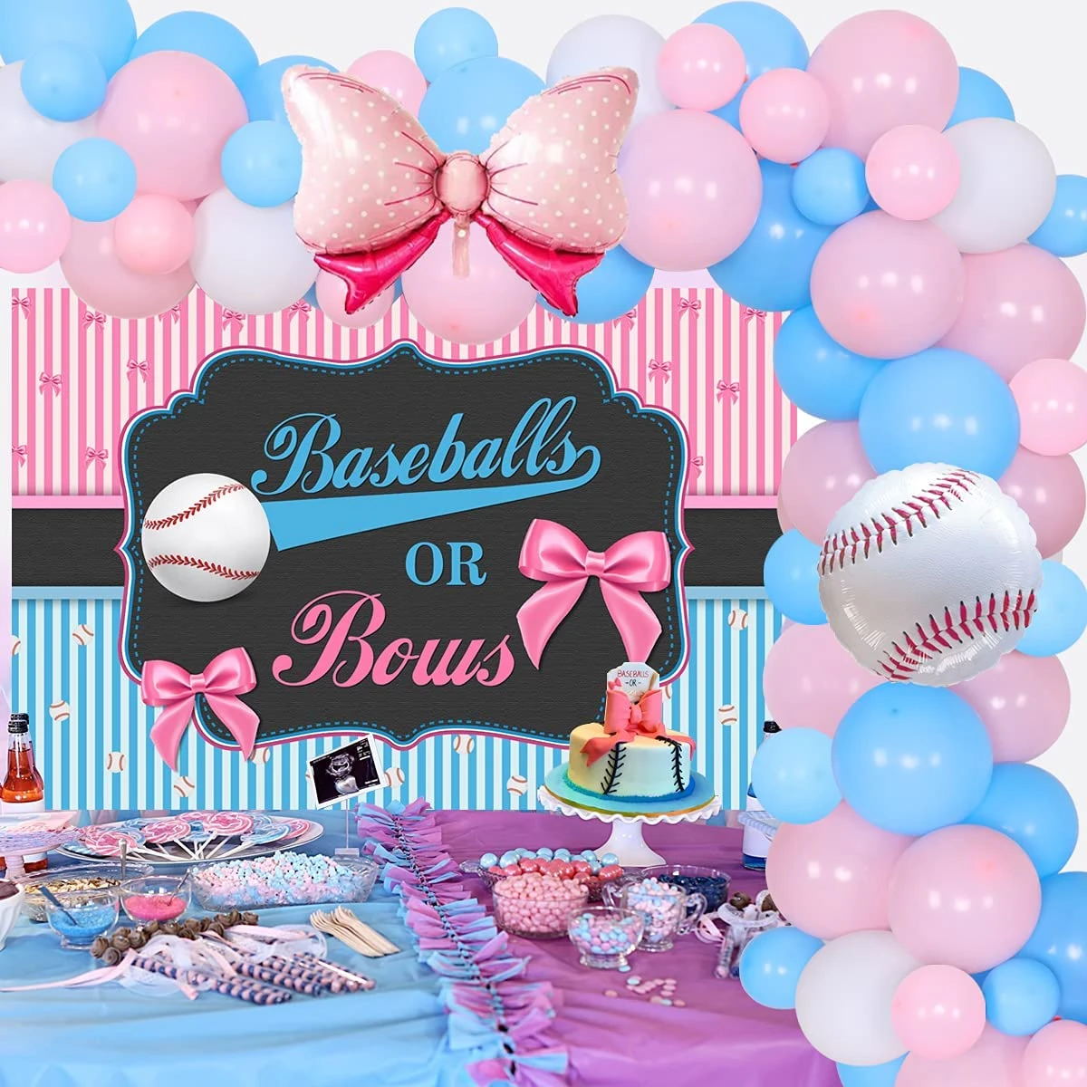 Gender Reveal Party Baseball Balls Pink and Blue Set Baby Shower Boy or Girl