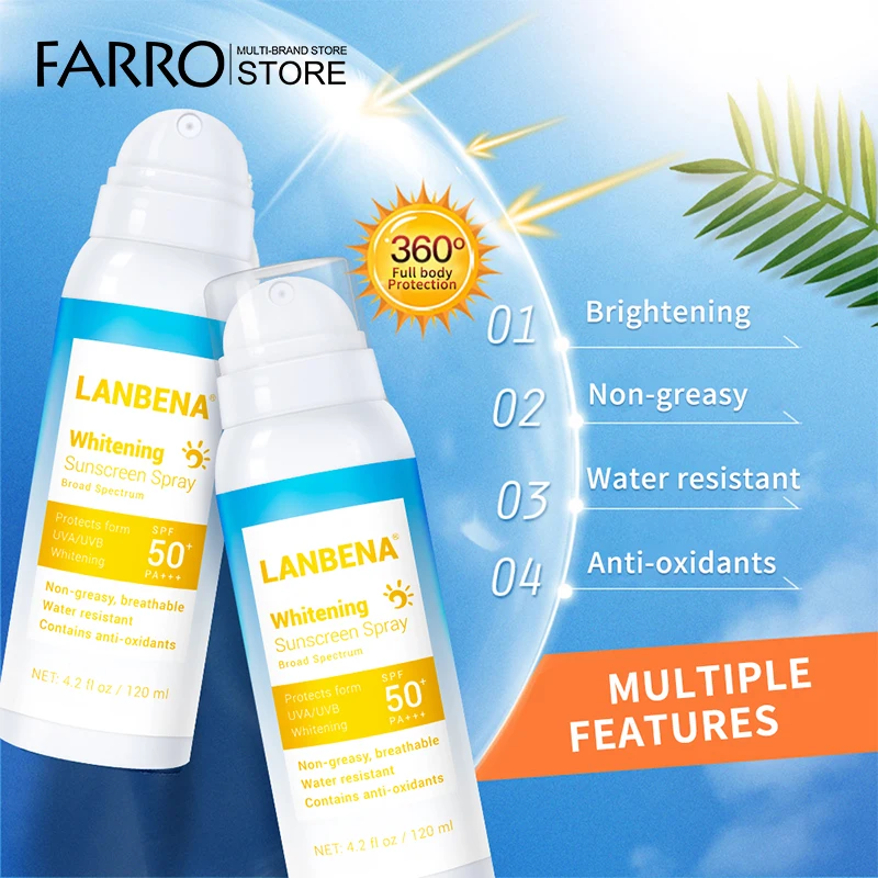 LANBENA 120 мл солнцезащитный крем SPF 50PA+++ Осветляющий Солнцезащитный спрей эффективно против излучения водостойкий