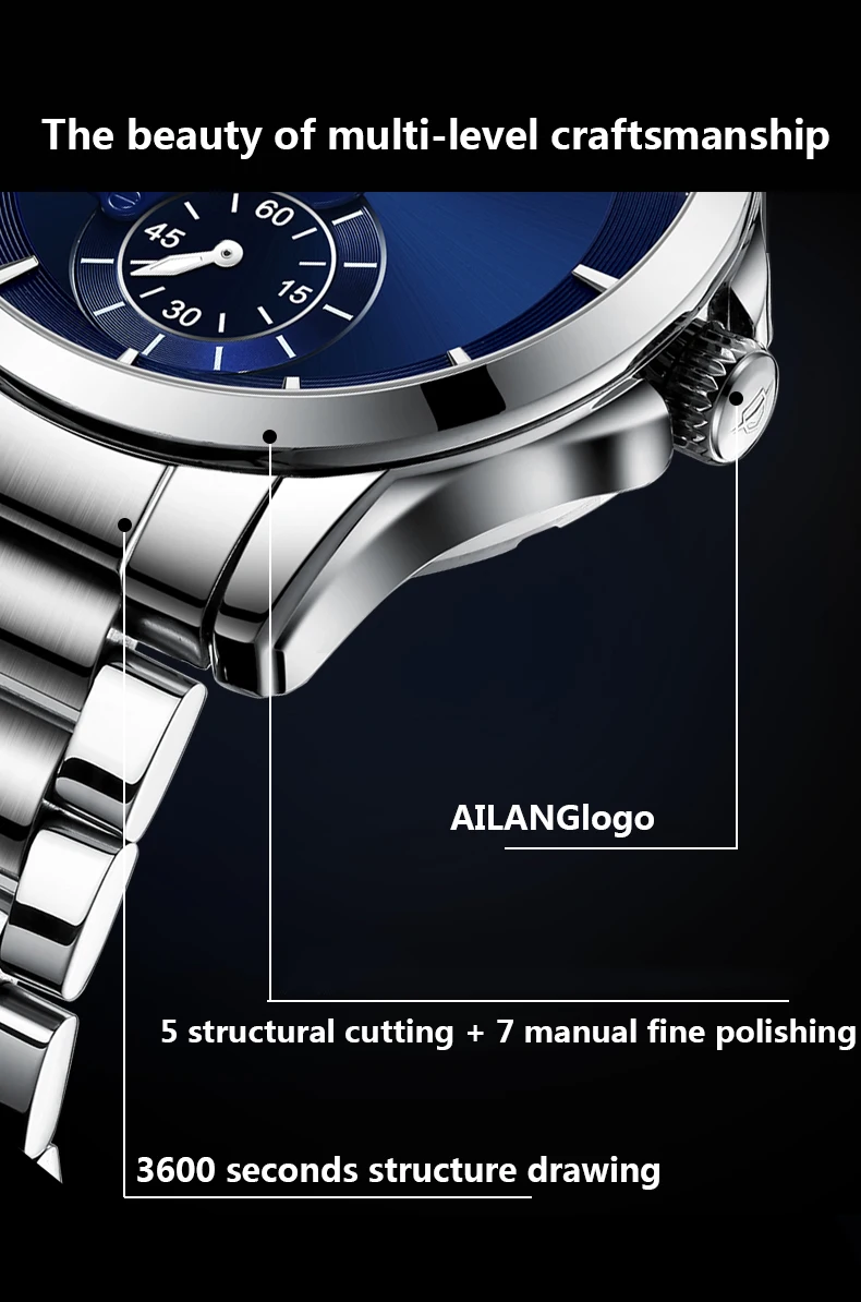 AILANG 2024 Fashion Blue Mechanical Watch For Men Stainless Steel Mens Watches Top Brand Luxury Automatic Skeleton Wristwatches_voghion.com