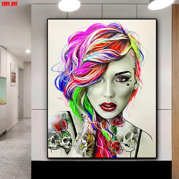 

diy diamond painting Skull woman diamond embroidery domineering girl tattoo portrait Cross Stitch New arrivals rhinestone Decor