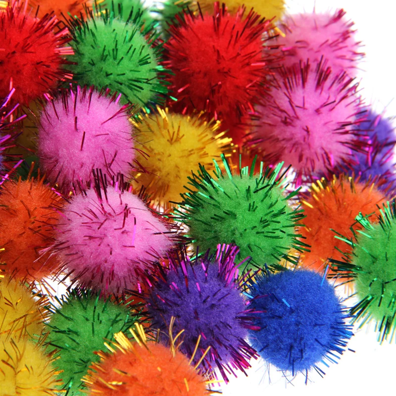 

100Pcs Colorful Mini Sparkly Glitter Tinsel Balls Small Pom Ball For Cat Toys R9JD
