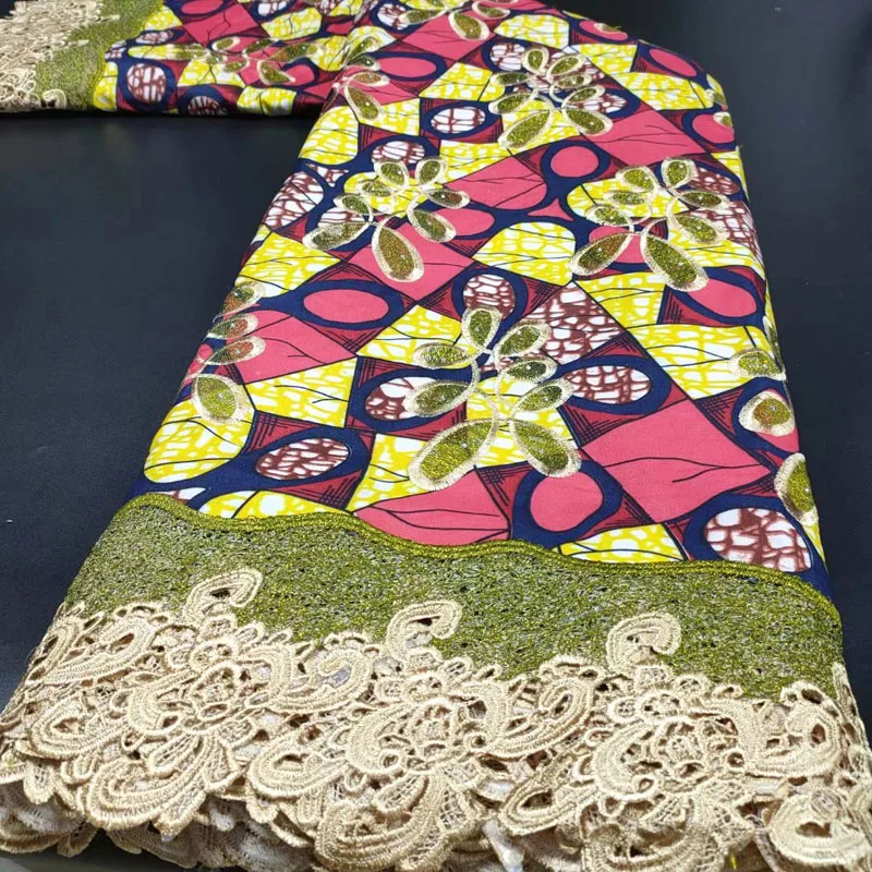 

Party Q African Wax Cord Lace Fabric High Quality Water Soluble Nigerian Embroidery Sewing Guipure Lace Fabric With Rhinestones