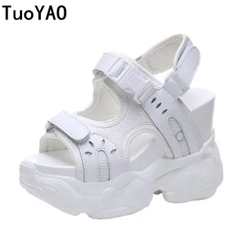 

Summer Platform Sandals 12CM Wedge Heels Sneakers Women Beach Flip Flop High Casual Sandals Breathable Walking Slippers Fashion