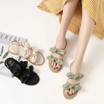 

2020 Flats Sandals Women Butterfly Knot Gladiator Shoes Buckle Back Strap Peep Toe Slides Summer Plus Size Shoes Zapatos Mujer