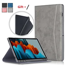 

Folding Stand for Samsung Galaxy Tab S7 Plus 12.4'' Pencil Holder Card Slot Wallet Tablet Case for SM-T970 SM-T975 with Pen