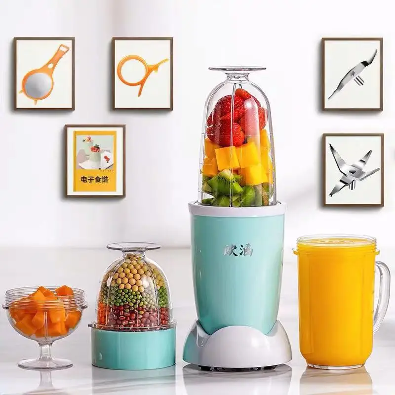 with milkshake cup Мини-портативная электрическая соковыжималка, блендер для детского питания, миксер для молочных коктейлей, мясорубка, многофункциональная машина для приготовления фруктового сока, ЕС, США - Цвет: with milkshake cup