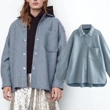 

Maxdutti Blusas Mujer De Moda 2021 Winter England High Street Vintage Pockets Oversize Blouse Women Thick Shirt Women Jacket Top