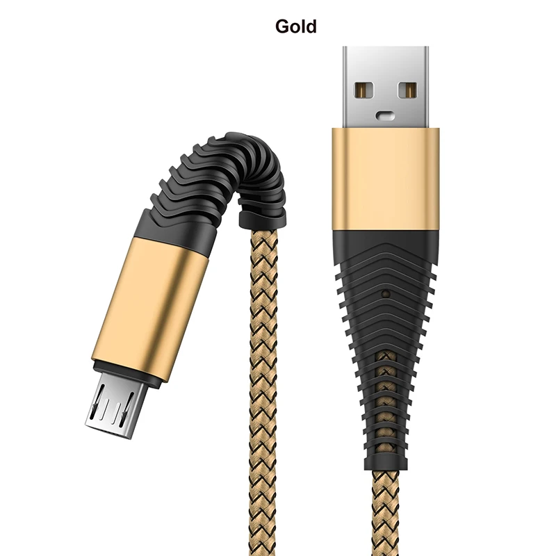 Gold(Micro USB) 1/2/3 м зарядный кабель для синхронизации данных в Зарядное устройство Micro USB зарядный кабель USB C iOS зарядный кабель для передачи данных для iP 6 7 8 XS XR для LG для OnePlus - Цвет: Gold(Micro USB)