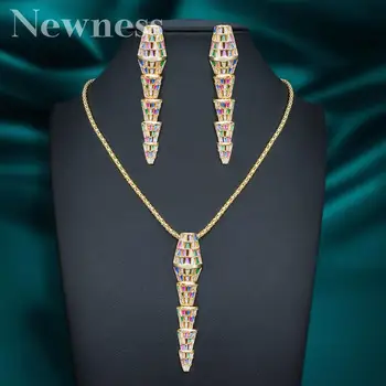 

Newness trendy Geometricwer Bridal Nigerian Necklace Earring Jewelry Sets For Women Wedding Indian Dubai Bridal Jewelry Sets
