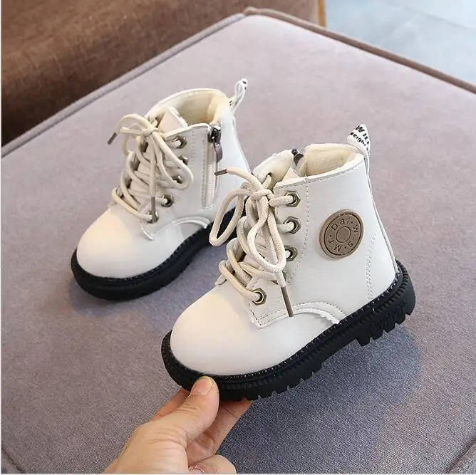 

2020 Winter Children Boots Boys Baby Girls Leather Martin Boots Plush Fashion Waterproof Non-slip Warm Kids Boots Shoes 21-30