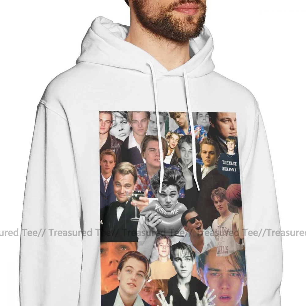 Leonardo Dicaprio/худи с капюшоном Leonardo Dicaprio Collage, толстовки с капюшоном, длинный хлопковый пуловер с капюшоном, уличная одежда, серые ХХХ осенние толстовки