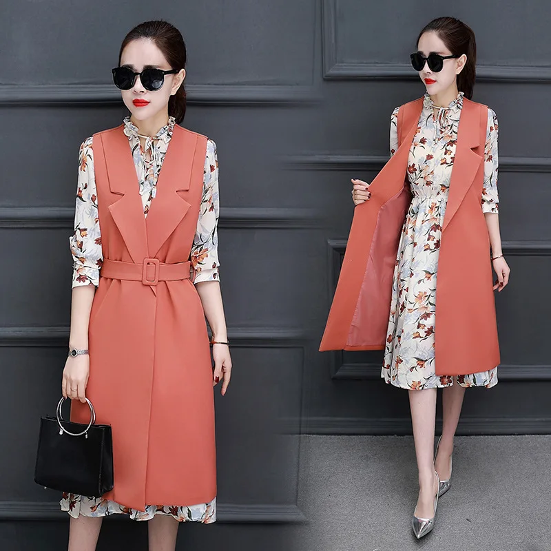 

2018 Spring New Style Korean-style Soft Girl Graceful Fashion Set Two-piece Dress