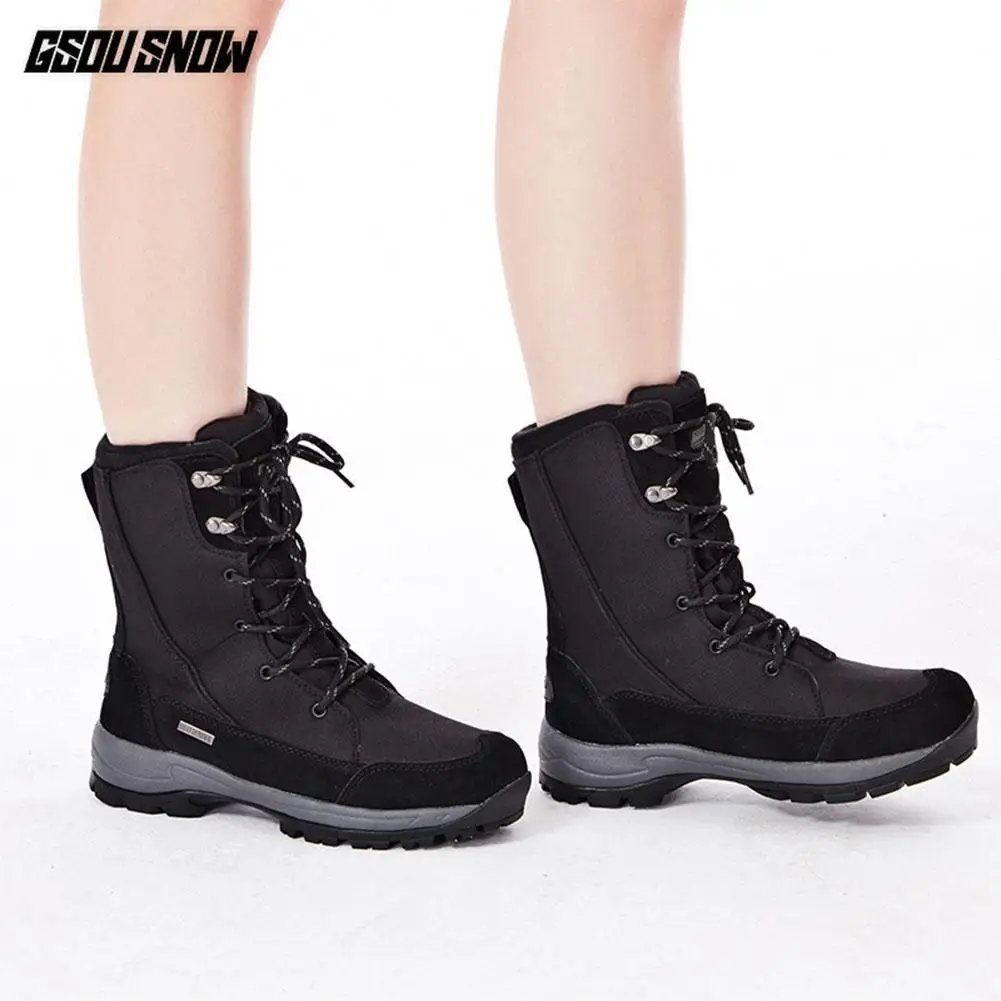 Winter Children Boots On For Hiking Skiing Snowboarding Shoes Girl Boy Winter Valve Thermal Warming Lace Mid Boot Anti-slip - Цвет: Black