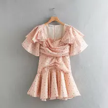 Весеннее Новое Стильное женское платье в европейском и американском стиле модное узкое платье в горошек с рукавами-воланами короткая юбка S7107