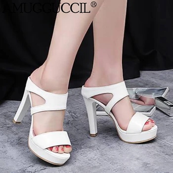 

2020 New Plus Big Size 33-43 Black White Pink Fashion High Heel Platform Summer Sandals Female Lady Women Slippers L1252