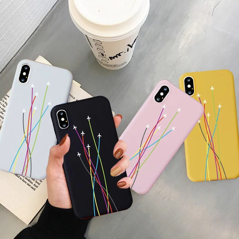 

Simple Cartoon Air Plane Cell Phone Case for IPhone 11 Pro 6 7 7plus 8 8Plus X XS MAX XR Soft Silcone Phone Cover Accessories