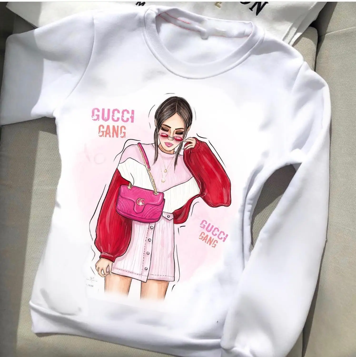 P1857M-White-WM Женский белый топ с рисунком из мультфильма, Женский Осенний хлопковый топ с длинным рукавом - Цвет: P1857M-White-WM