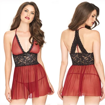 

HKMN New Sexy Sleepwear Hot Lingerie For Women Erotic Underwear Red Lace Transparent Costumes