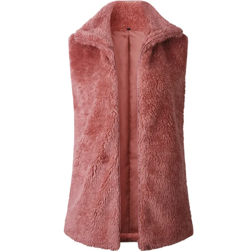 600165 Peach Red Женский плюшевый уличная одежда жилет без рукавов куртка на бретелях теплое зимнее осеннее пальто с карманами на молнии Colete Feminino Chaleco GV802 - Цвет: 600165 Peach Red