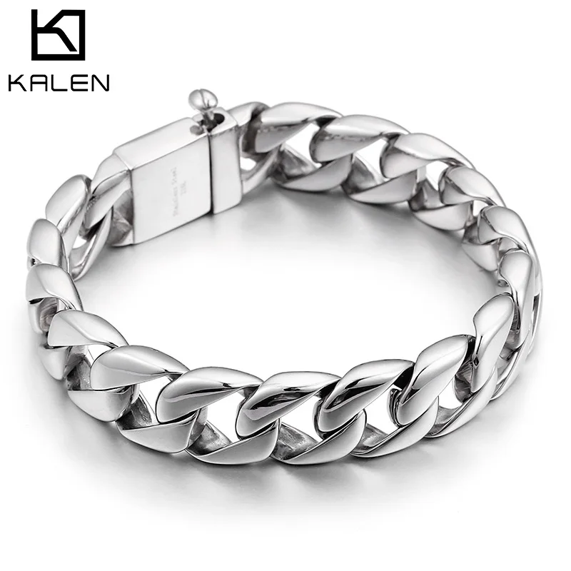 Трендовая 22 см длинная цепочка браслет для мужчин полированная нержавеющая сталь ручная цепь Brecelet Мужская мода ювелирные изделия подарки