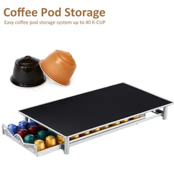 

2020 New Coffee Pod Storage Metal Drawer Organizer For K-Cup Pods 40 Capsule Coffee Pod Capacity Storage Coffee Stand