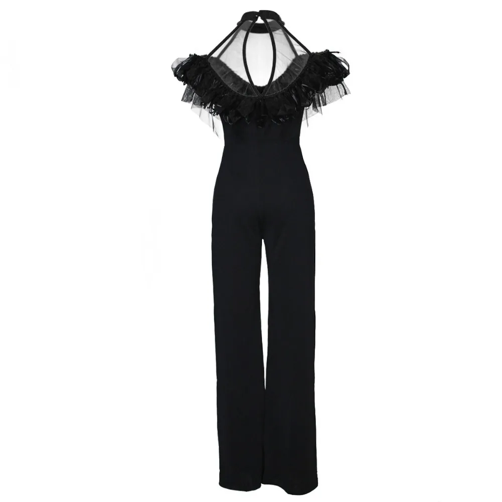 Women Sexy Halter Shoulder super fashion spring summer jumpsuits women Ribbon lace women casual solid half sleeve jumpsuits