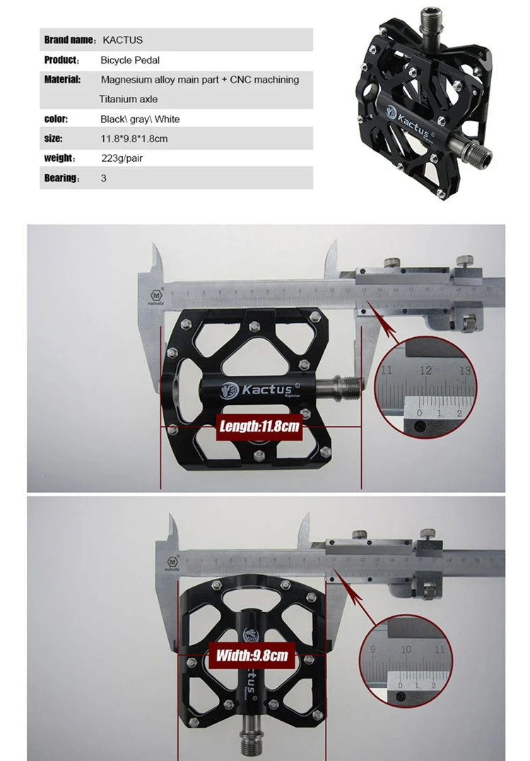 KACTUS Ultralight Titanium Axle MTB Road Bike Pedals Magnesium Alloy Body BMX Anti Skid XC DH 18T Cycling Part MTB Accessories