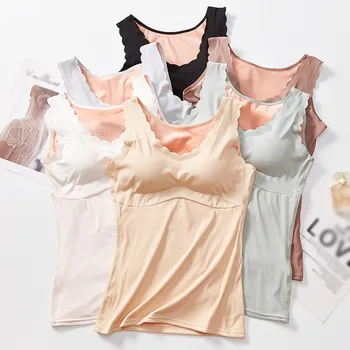 

Cotton Vest Tops Women lingerie Pad Plus Size Sleeveless Straps Solid Color Tube Tank Top Female One-piece Camisoles Underwear