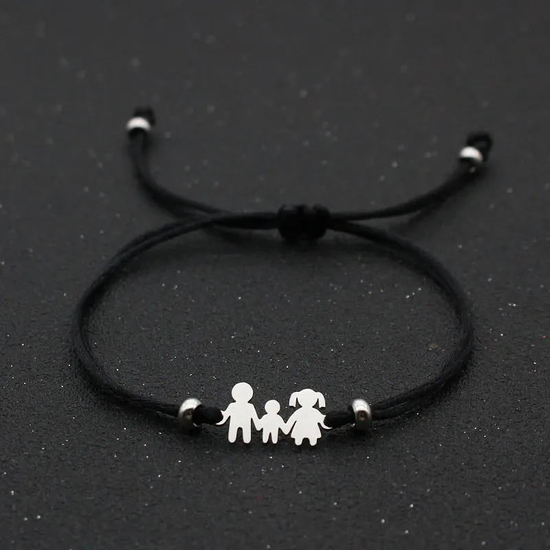 Cute Bear Lucky Red String Braided Adjustable Stainless Steel Charm Bracelet for Family Dad Mom Son Jewelry Child Gift