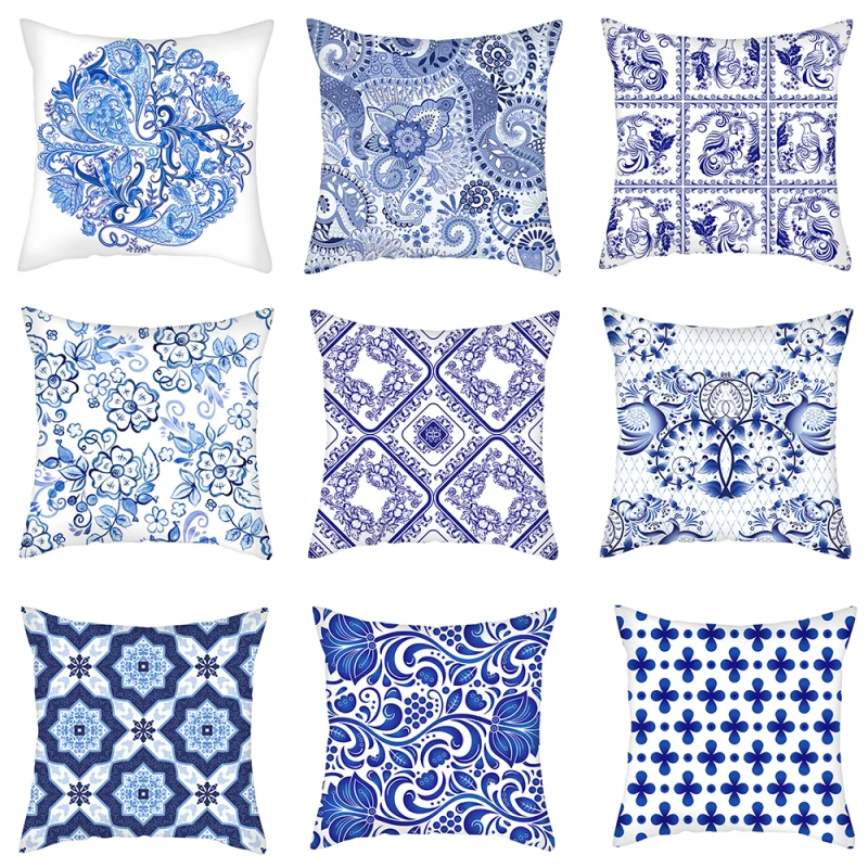 

Nanacoba Blue Geometric Mandala Pattern Pillow Case Polyester Throw Pillow Home Sofa Bed Car Decoration Cushion Cover 45*45cm