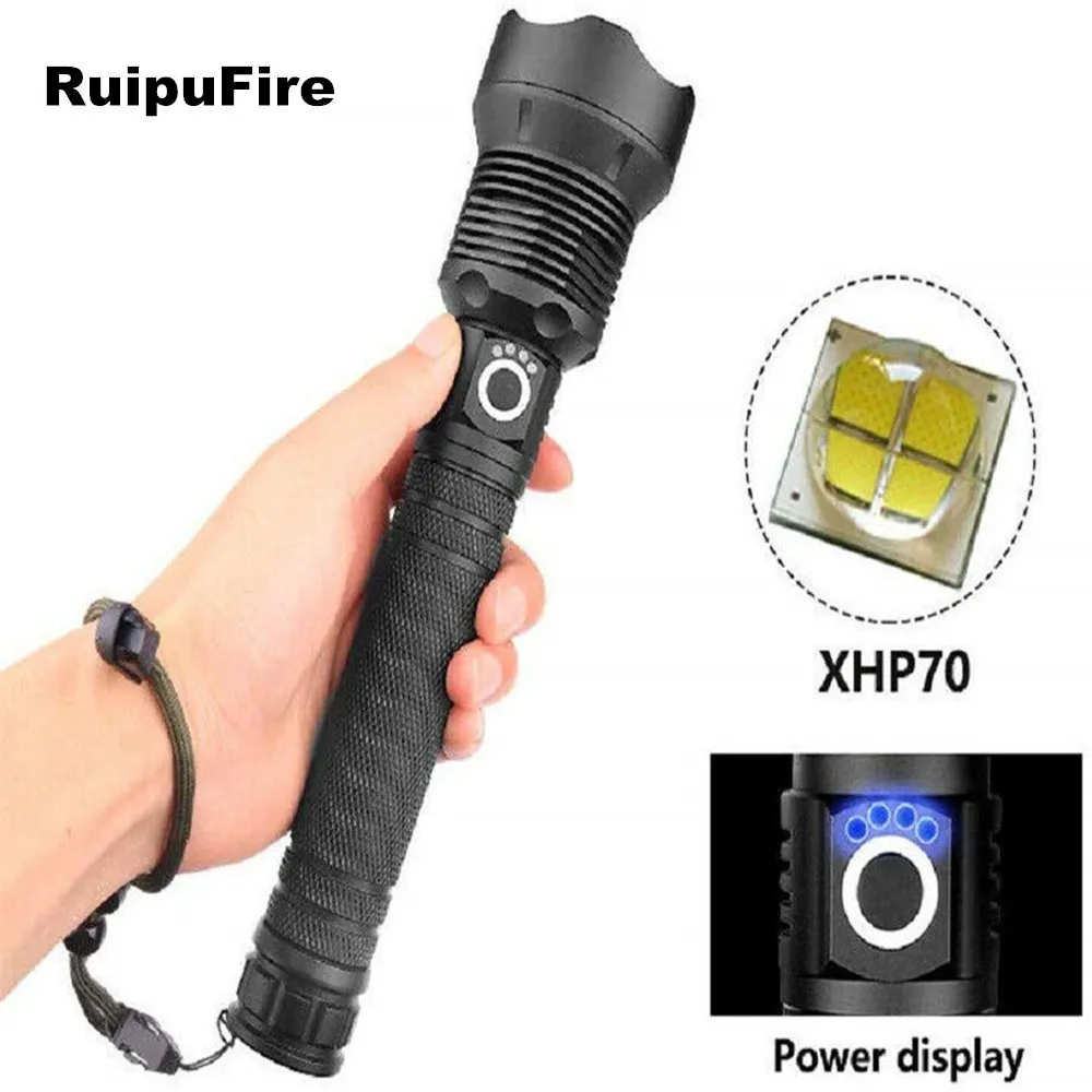 Ruipu Fire XHP70 Телескопический USB зум водонепроницаемый флэш-светильник 90000 люмен ручной светодиодный светильник для кемпинга на открытом воздухе аварийный Повседневный