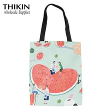 THIKIN Забавный мультяшный арбузный узор для девочек Льняная сумка-тоут женская складная сумка для покупок сверхпрочные хозяйственные сумки для женщин Bolsa