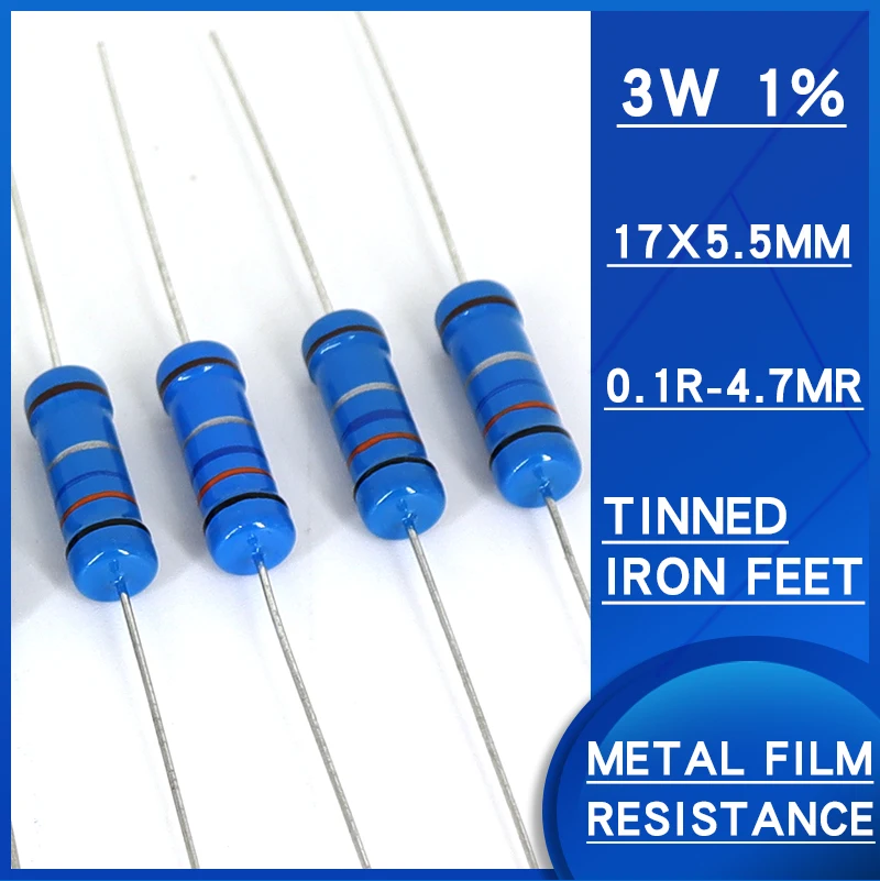 20pcs 3W 1%Metal Film Resistor 0.1R-4.7MR ohm DIP resistance Watts3 Precision1 Various specifications are available resistencias
