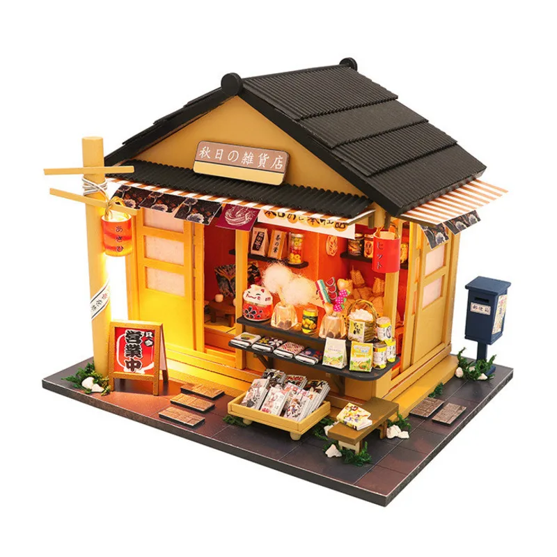 

Creative Japanese Style DIY Wooden Autumn Grocery Store Architectural Model Hand Assembled Play Houes Model Toys Gift