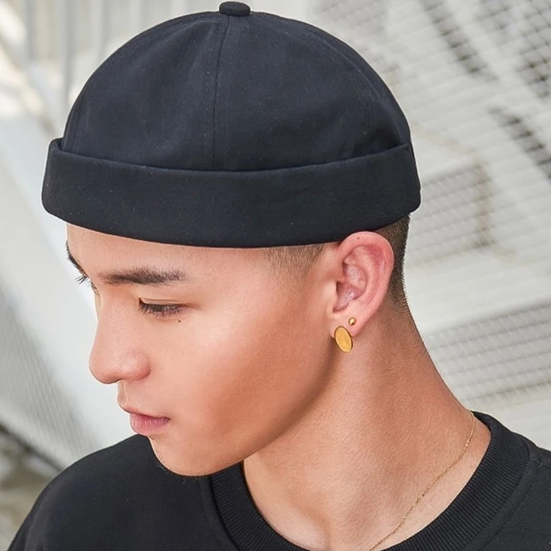 

Vintage Dome Hat Mens Solid Color Cotton Beanies for Men Docker Sailor Crimping Brimless Skull Caps Casual Hip Hop Elastic Cap