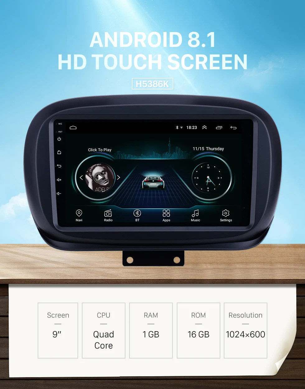 Clearance Seicane 2din GPS Car Multimedia player 9 inch for Fiat 500X 2014-2019 Android 8.1 HD Touchscreen car Radio support SWC Carplay 0
