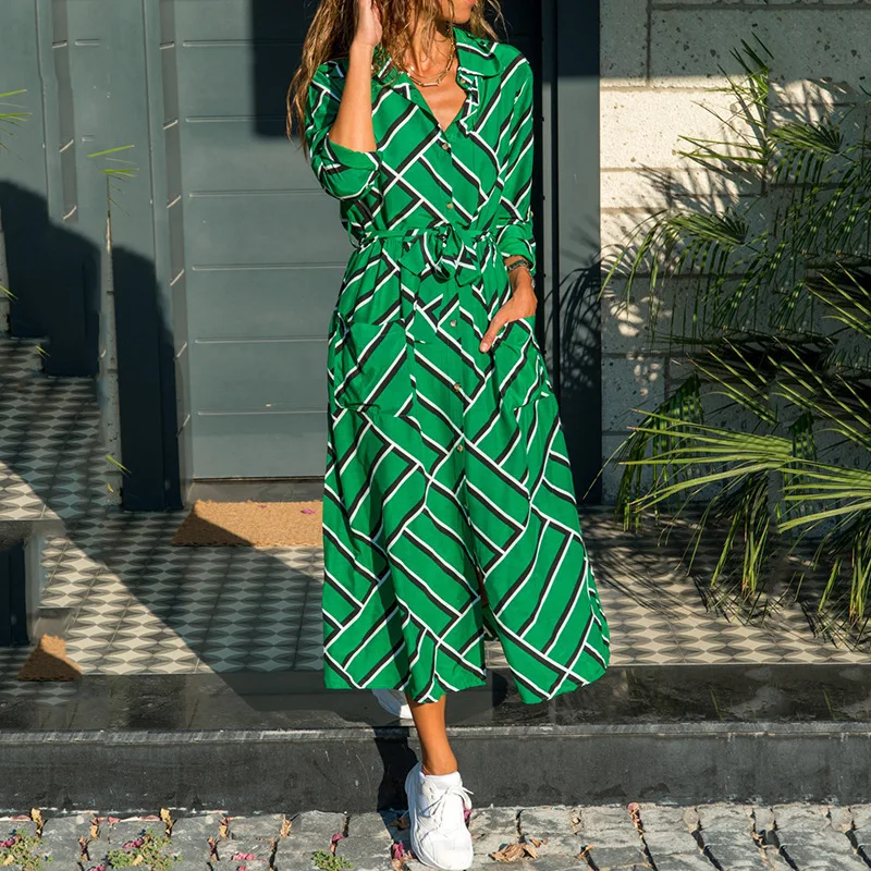 Vestido de primavera-verano de manga larga con estampado Floral, bohemio, tendencia de estilo Maxi, cuello en V, 2021
