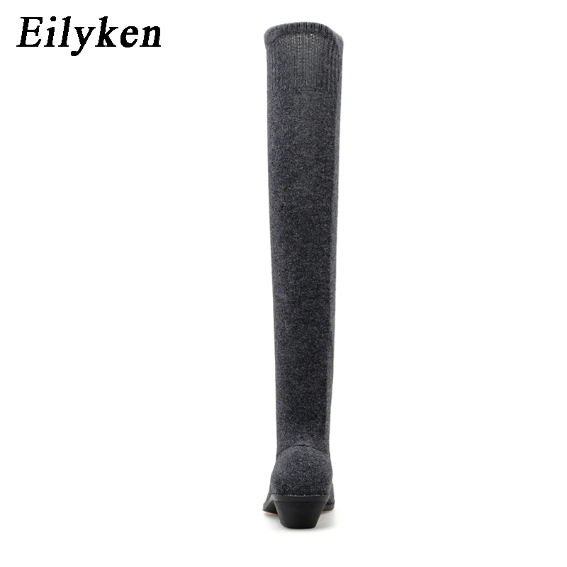 Eilyken/эластичные сапоги; женские ботфорты; обувь для вечеринок; женская обувь на низком каблуке; женская обувь с острым носком; коллекция года; сезон зима