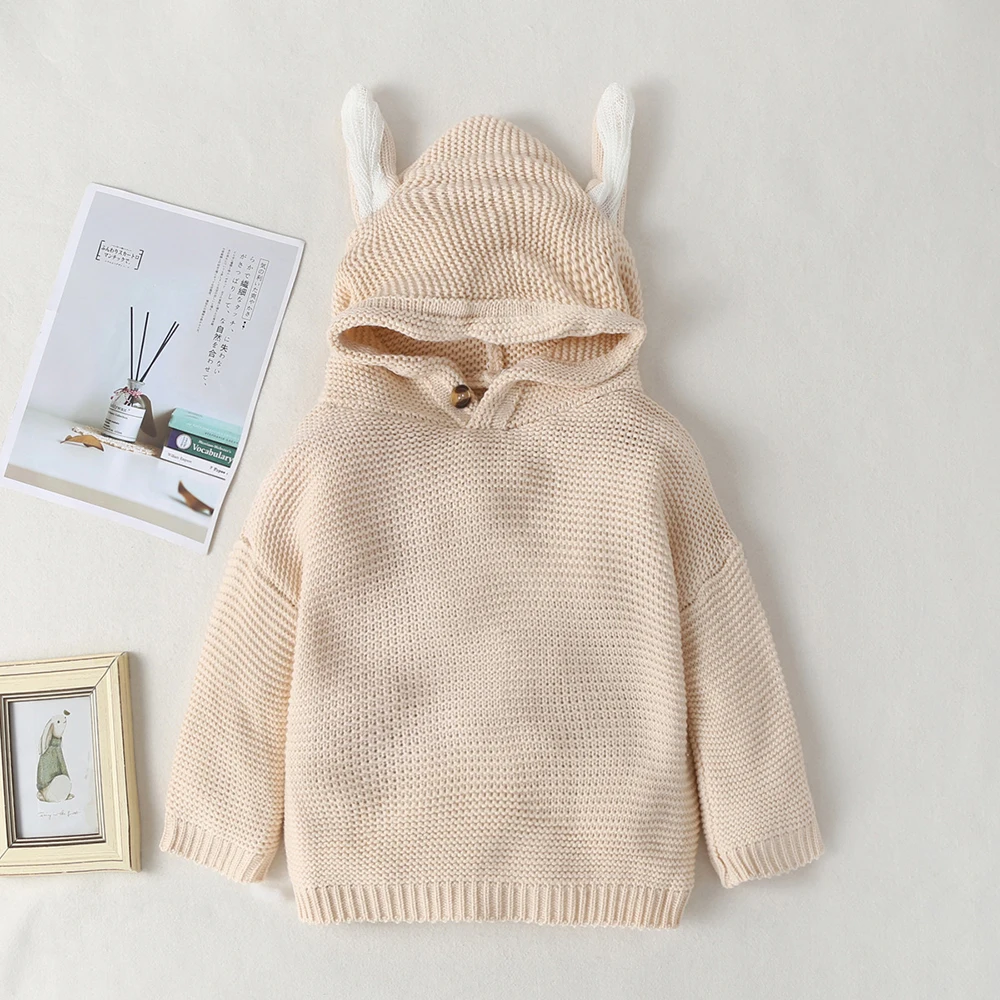 beige Одежда для детей; хлопковый свитер для малышей; свитер с заячьими ушками для девочек; пуловер с длинными рукавами; однотонные Топы; блузка - Цвет: beige