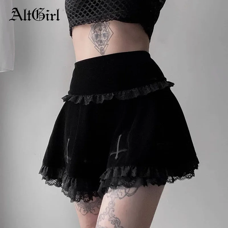 Женская бархатная юбка в готическом стиле AltGirl черная винтажная с вышивкой