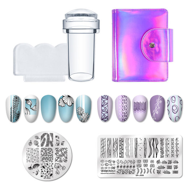 Art Stamp Nail Stamping Plates Set Flower Geometry Marble Image Stamp Templates Kit Manicure Printing Stencil Tools