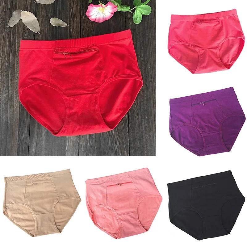 New Women Pocket Panties with Zipper Female Cotton Underwear