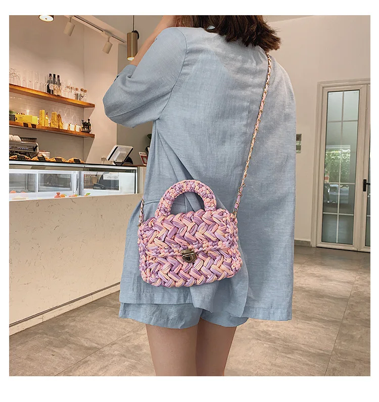 Маленькая квадратная сумка, плетеные сумочки, новинка, сумка-мессенджер, летняя, маленькая, модная, эффектная сумочка