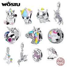 Collar de pulsera WOSTU Unicorn Licorne 100%, colgante de plata esterlina 925 para mujer, regalo de joyería de moda(China)