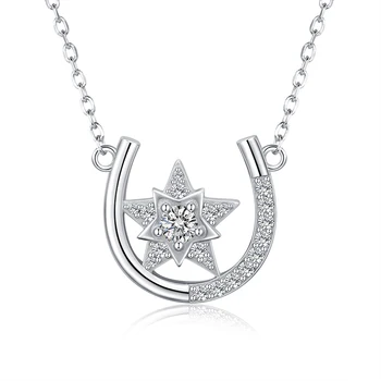 

XiaoJing Fashion 925 Sterling Silver U type Horseshoe and stars Pendant chain Necklaces jewelry making for women Valentine Gifts