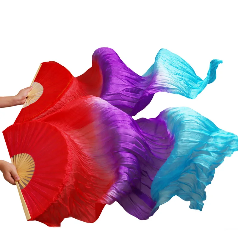 

100% Real Silk/Imitation Silk Belly Dance Fan Handmade Dyed Silk Dance Veil 1 Pair High Quality Silk Fans Belly Dance Accessory